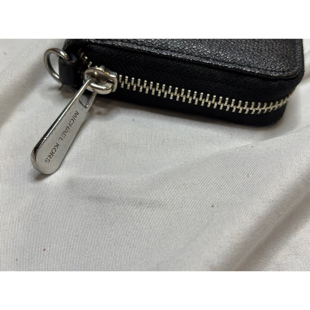 Michael Kors Black Saffiano Zip Around Wallet Silver Logo Plate Continental - Picture 7 of 9